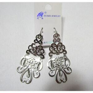 Huimei Silver Geometric Open‎ Dangly Earrings Minimalist Chic Hook